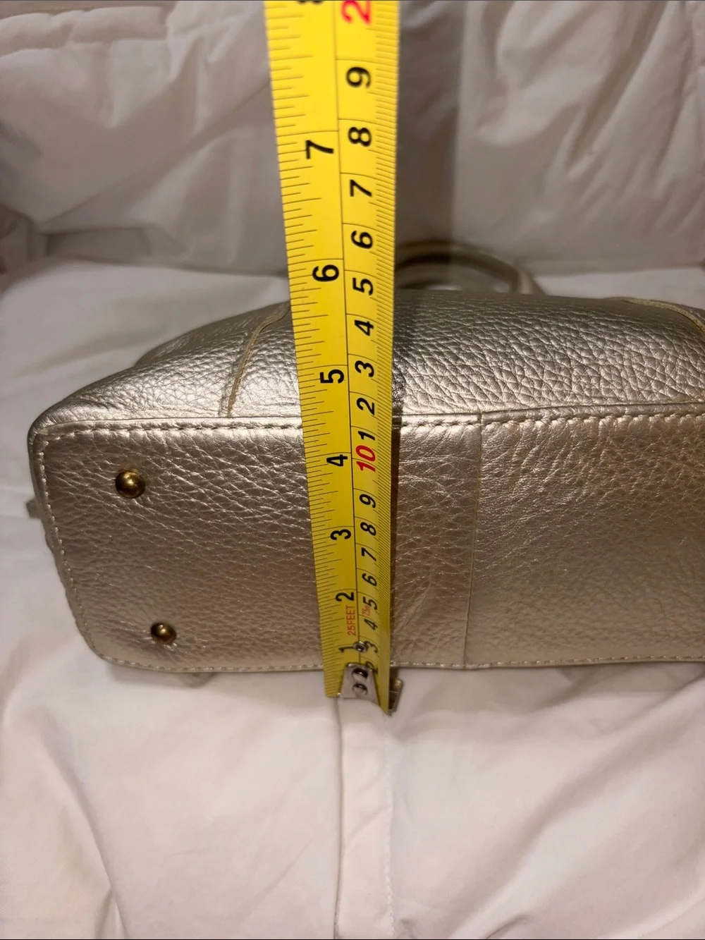 American Leather Co. Ada Triple Entry Leather Satchel metallic champagne color